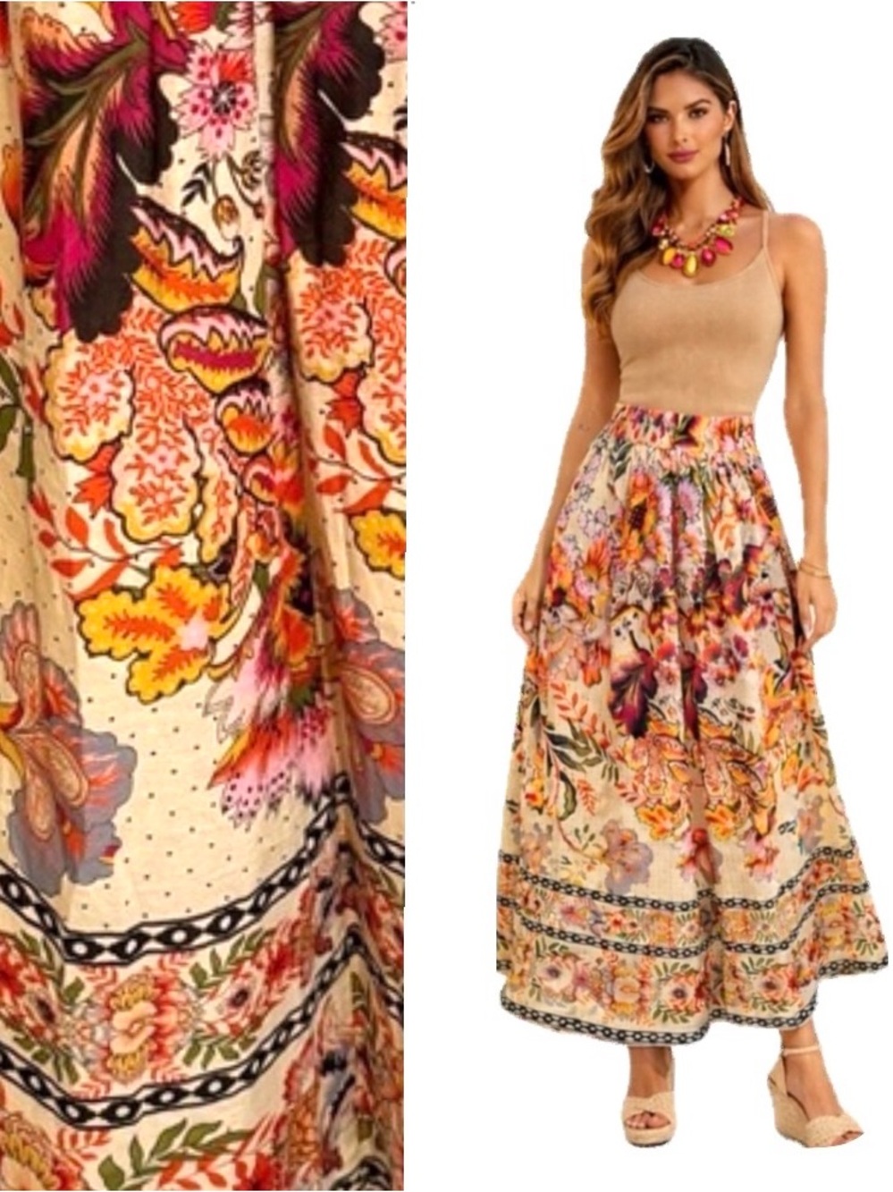 Elie Tahari, 100% Cotton Resort Wear  Floral Maxi Skirt Multicolor, Size M